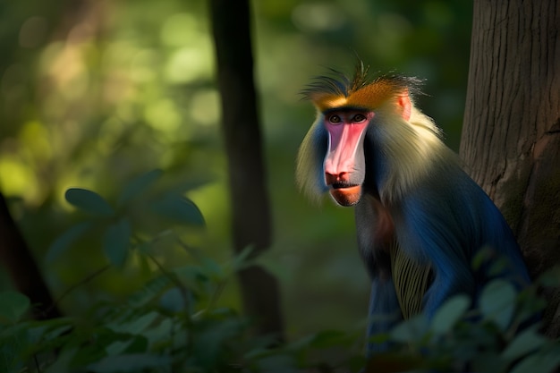 Een mannelijke baviaan in het bos