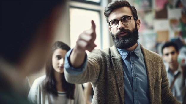 Een mannelijke leraar of opvoeder die zich bezighoudt met studenten in een klas Generatieve AI