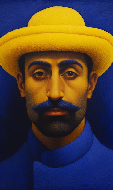 Foto een mannenportret met een blauw en geel kleurenpalet