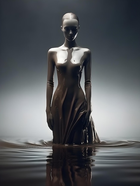 Een mannequin staat in het water