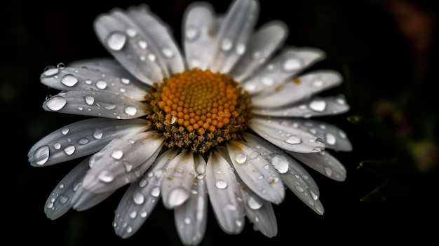 Een margriet met waterdruppels erop