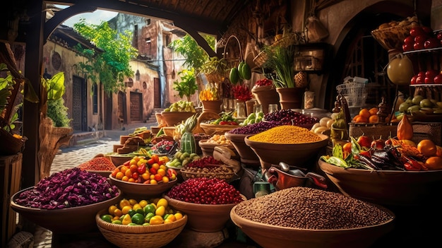 een markt met een verscheidenheid aan groenten en fruit.