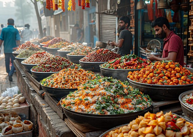 een markt met veel verschillende soorten voedsel, waaronder paprika's en paprika' s