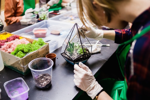 Een masterclass in het planten van cactussen en sukkulentov in de vorm van glas