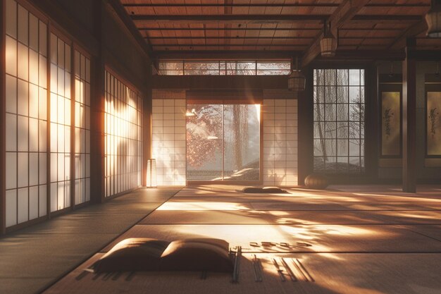 Een meditatiekamer in Japanse stijl met tatami-matten