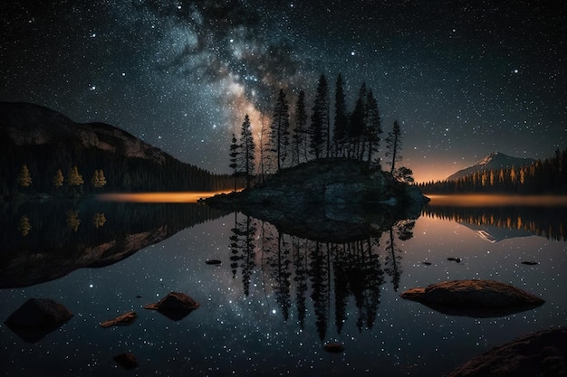 Een meer met een sterrenhemel .