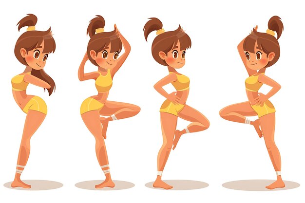 Foto een meisje doet yoga cartoon personage