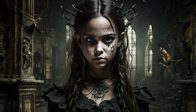 Een meisje in donkere gotische horror donkere afbeelding generatieve AI