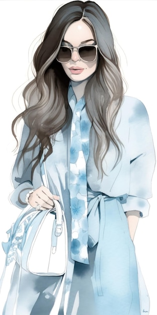 Een meisje in een blauwe jas en een witte tas