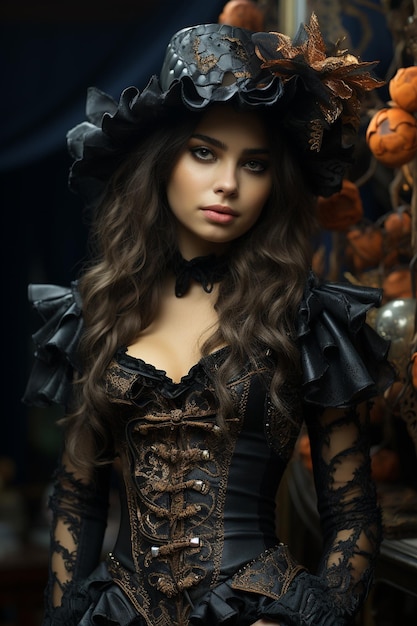 Een meisje in een Halloween kostuum.