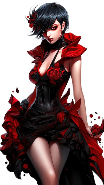 een meisje in een jurk met een rode roos