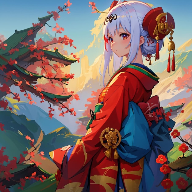 Een meisje in een kimono