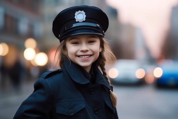 Een meisje in een politie-uniform