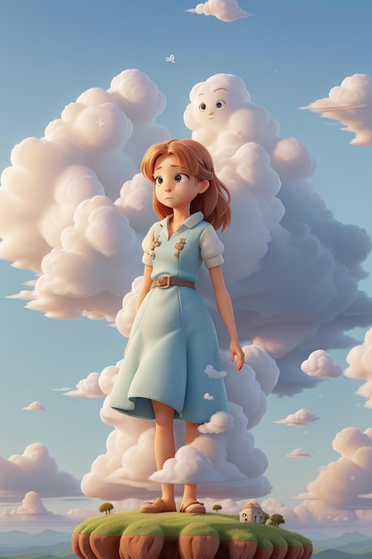 Een meisje in een wolk met een geest op de achtergrond.