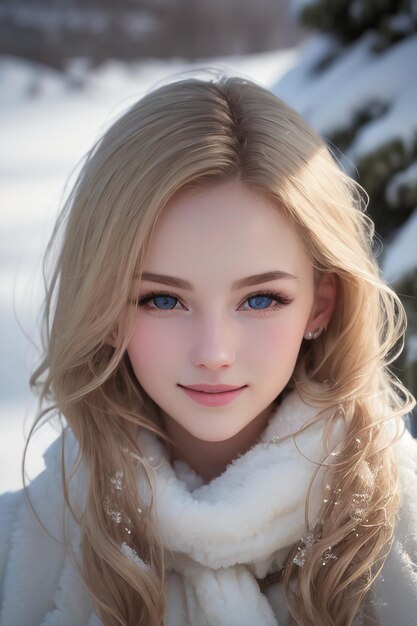 Een meisje met blauwe ogen in een witte jas.