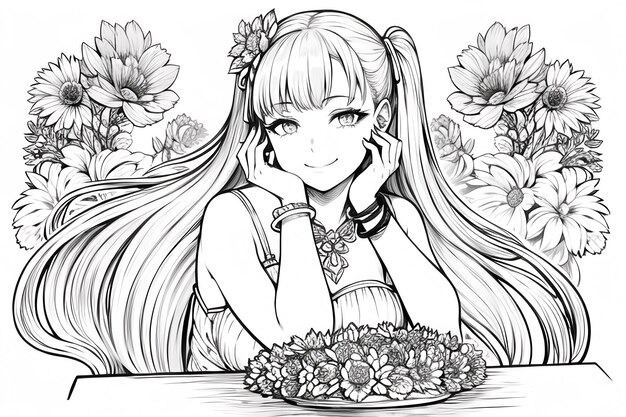 Een meisje met bloemen in haar haar
