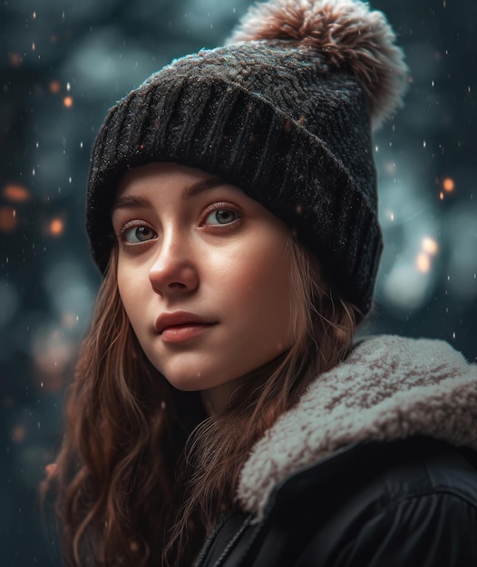 Een meisje met een hoed op met het woord winter erop