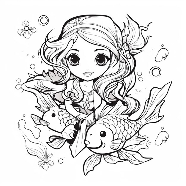Een meisje met een vis tatoeage op haar borst en een vis generatieve ai