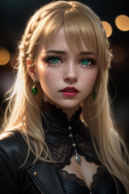 Een meisje met groene ogen en groene ogen