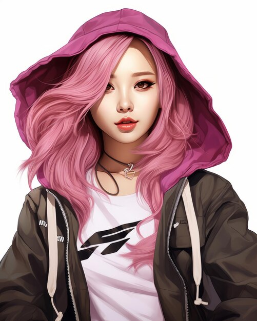 Foto een meisje met roze haar met een hoodie