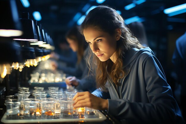 Een meisje schaakt in een bar met een glas whisky en een glas whisky