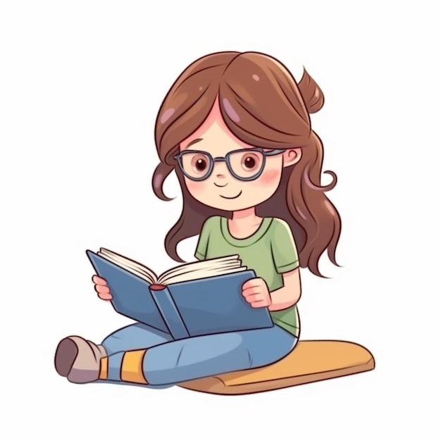 Een meisje zit op de vloer en leest een boek.