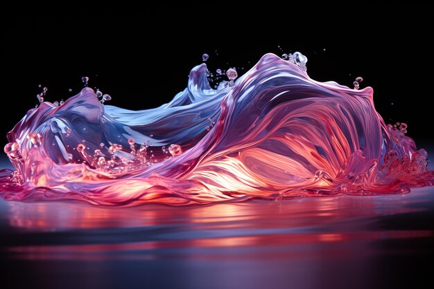 Een mengsel van water en neon creëert een boeiende vertoning van kleur en vloeibaarheid
