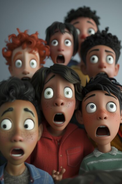 Een menigte kinderen met angstige uitdrukkingen op hun gezichten 3d-illustratie
