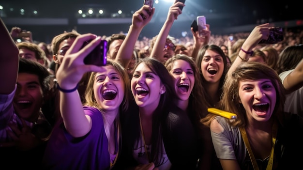 Een menigte mensen bij een concert met het woord rock op de voorkant.