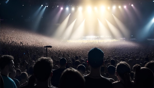 Een menigte mensen bij een live evenement van een rockconcert in een stadion Generatieve AI