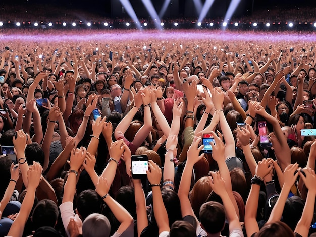 Een menigte mensen tijdens een live-evenementconcert met telefoongenererende AI