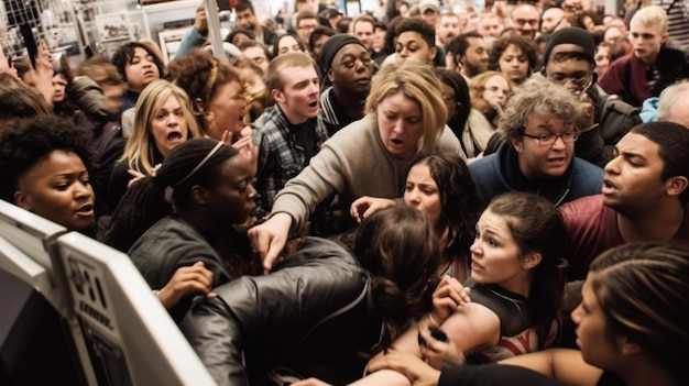 Een menigte mensen zit in een metro.