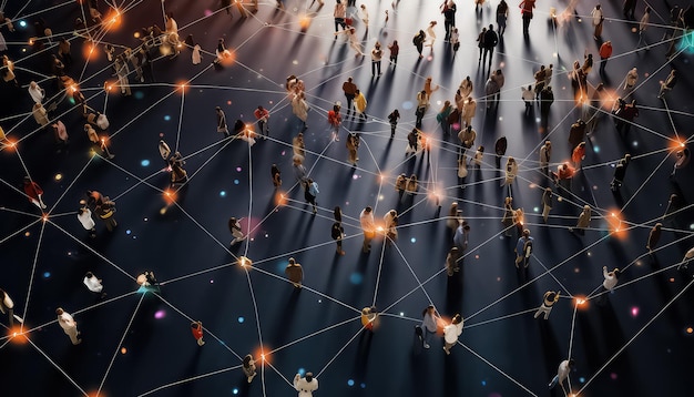 Foto een menigte van mensen van boven en lijnen die hen verbinden bedrijfsconcept