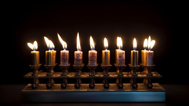 Een menorah met de vlam van de vlam van de vlam.