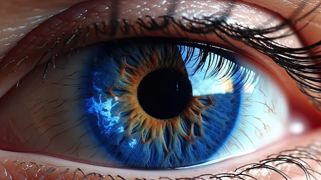 Een menselijk blauw oog, realistisch mooi ooggeneratieve Ai