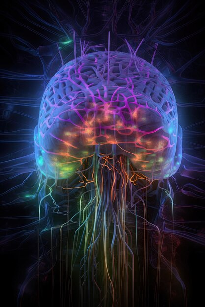 een menselijk brein met een paarse en groene kleur hersenen