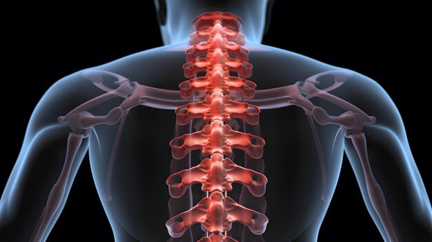 een menselijke ruggengraat met rode botten