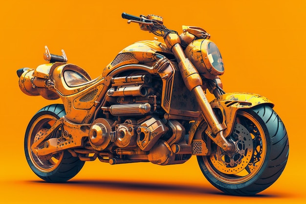 Een merkloze generieke motorfiets op oranje achtergrond