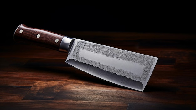Foto een mes met een houten handvat op een tafel