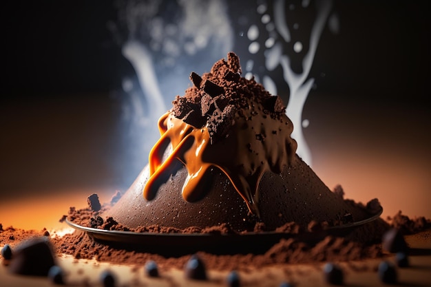 Een met chocolade omhuld ijs met een lepel erop.