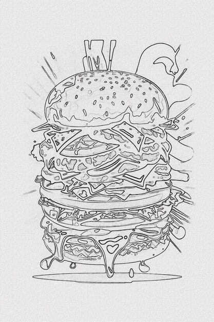 Foto een met de hand getekende schets van een hamburger illustratie