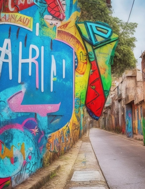 Een met graffiti bedekt straatbord in een Latijnse stad met een uniek lettertype en een vleugje kleur