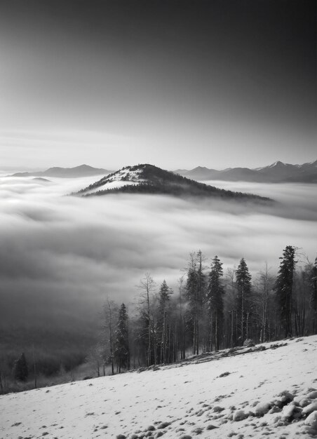 Foto een met sneeuw bedekt berglandschap in de winter