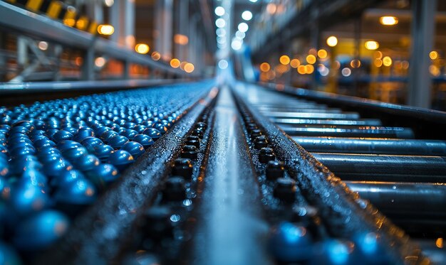 een metalen loopbrug met een blauwe lijn die het woord erop zegt