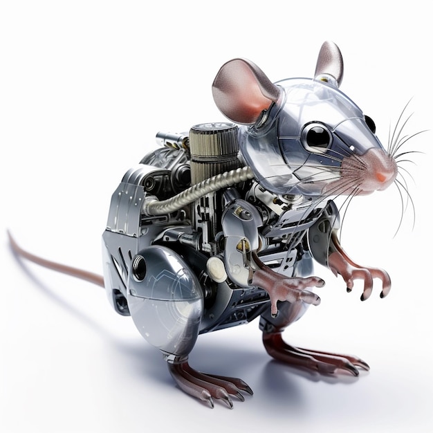 Foto een metalen muis met een robotlichaam van metaal en heeft een metalen lichaam.