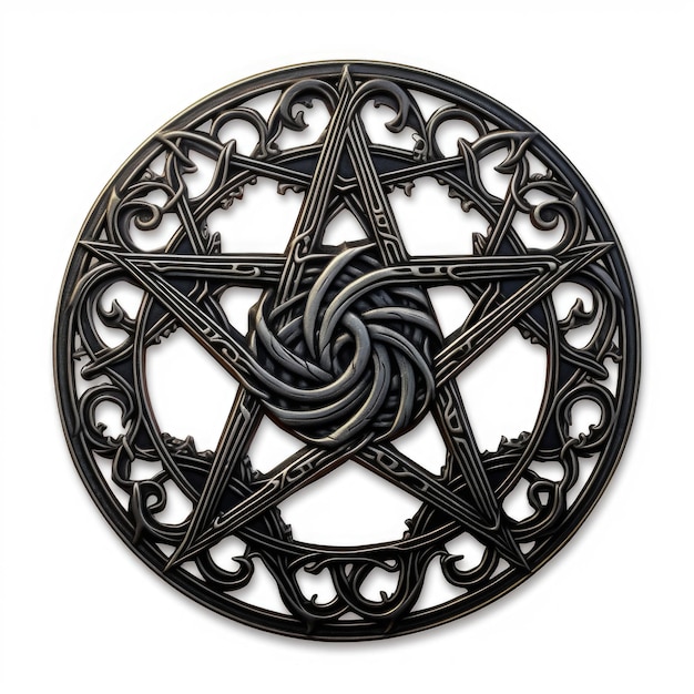 Een metalen pentagram met een knoop in het midden Digitaal beeld