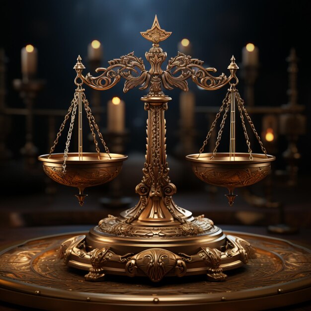 een metalen weegschaal van Justitie in de stijl van realistische weergave van juridisch concept