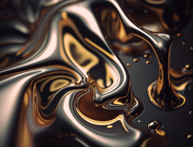 Een metallic abstracte golvende vloeibare achtergrond Generatieve AI-technologie