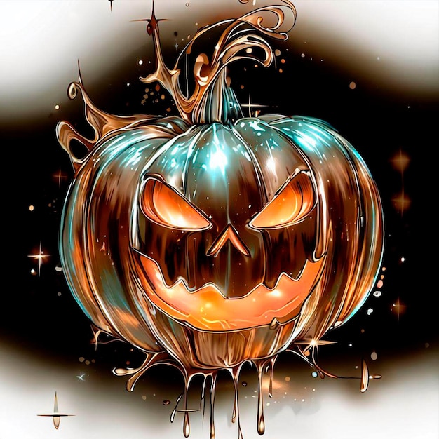 Een metallic gedimde Jack O Lantern illustratie donkere magie splash fantasy art hand getekend