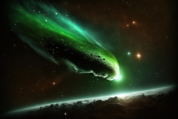 Foto een meteoriet vliegt over de aarde